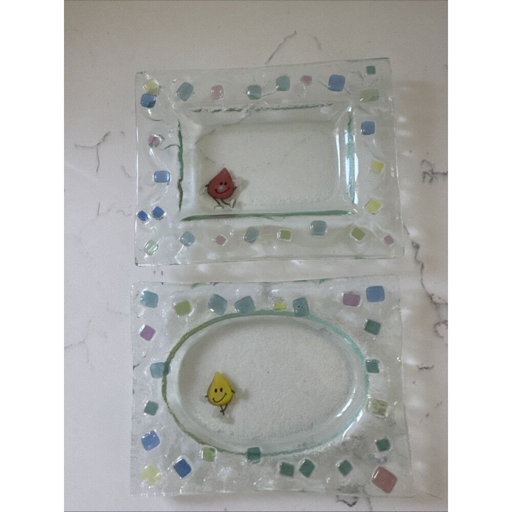 Vintage Clear Glass Rectangular Trinket Tray Soap Dish Includes (2)